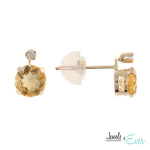 10K Gold Genuine Citrine & Diamond Stud Earrings